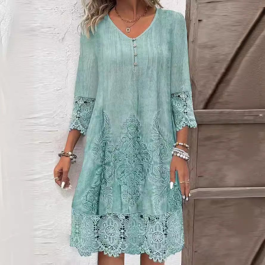 Solid Color Lace Dress - Summer Women's Fashion