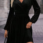 Black Velvet Long Sleeve Surplice High Waist Mini Dress