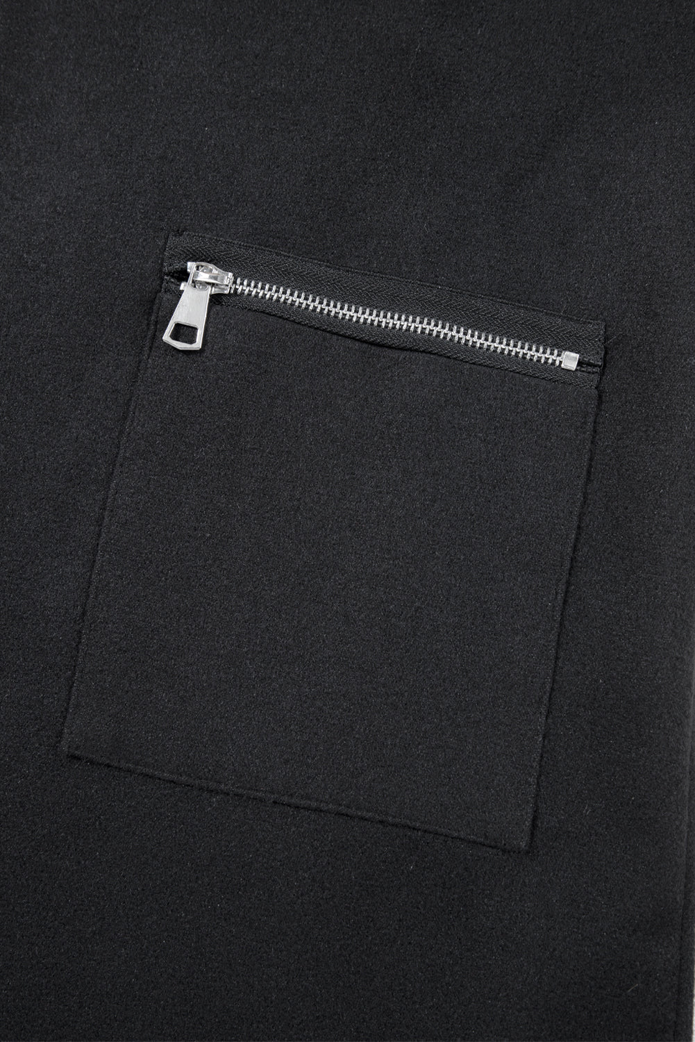 Black Solid Color Casual Zip up Hooded Coat