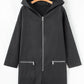 Black Solid Color Casual Zip up Hooded Coat