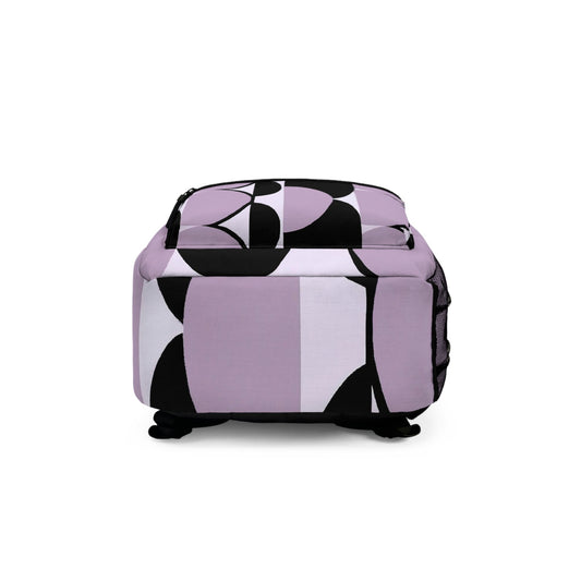 Backpack - Large Water-resistant Bag, Geometric Lavender and Black