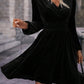 Black Velvet Long Sleeve Surplice High Waist Mini Dress