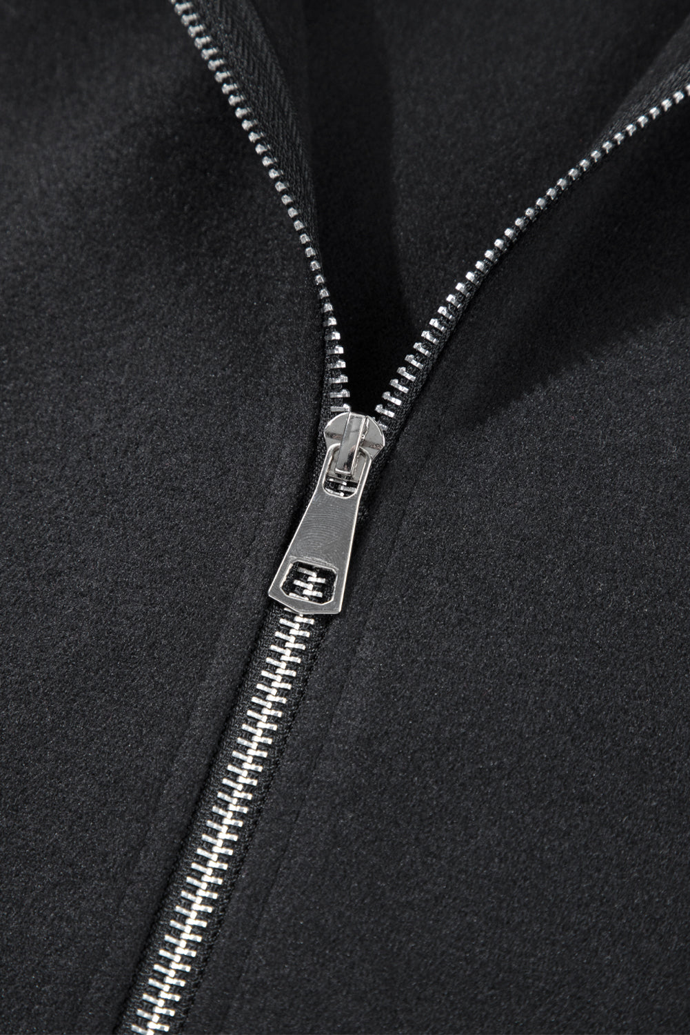 Black Solid Color Casual Zip up Hooded Coat