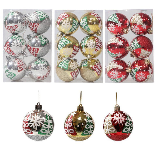 Christmas ball hand drawn pattern Christmas tree pattern decoration plastic electroplated ball decoration