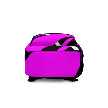 Backpack - Large Water-resistant Bag, Black and Pink Geometric Pattern