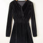 Black Velvet Long Sleeve Surplice High Waist Mini Dress