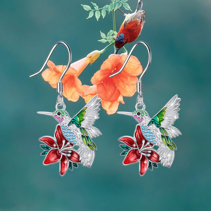 Colorful Hummingbird Full Diamond Pendant Earrings