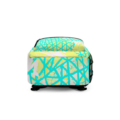 Backpack - Large Water-resistant Bag, Cyan Blue Lime Green and White