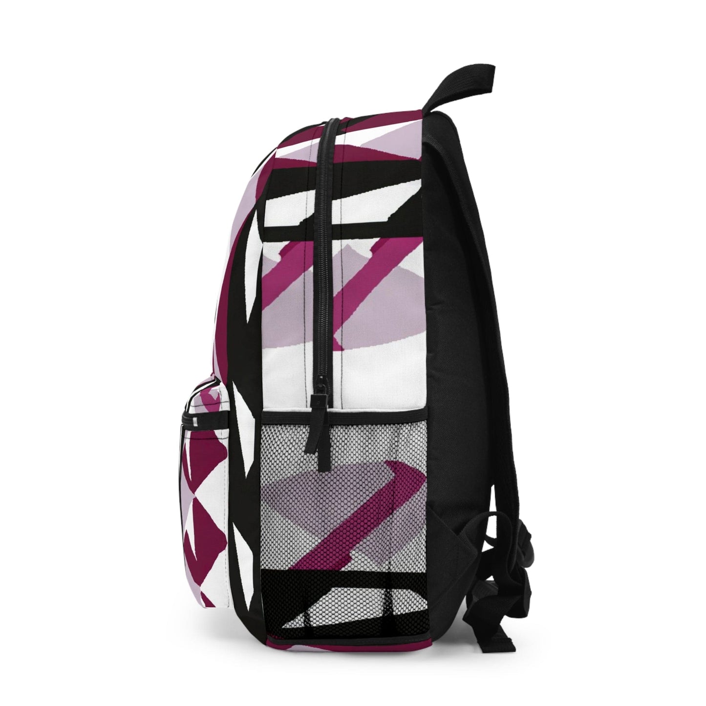 Backpack - Large Water-resistant Bag, Mauve Pink and Black Geometric