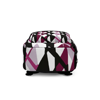 Backpack - Large Water-resistant Bag, Mauve Pink and Black Geometric