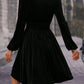 Black Velvet Long Sleeve Surplice High Waist Mini Dress