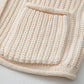 White Solid Textured Knit Side Pockets Buttoned Sweater Vest