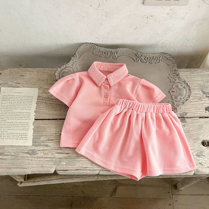 Baby Solid Color Polo Neck Summer Clothing Sets