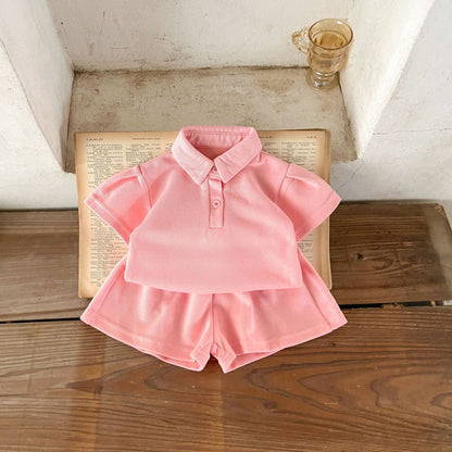 Baby Solid Color Polo Neck Summer Clothing Sets