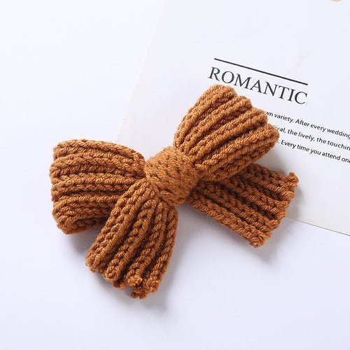 Baby Solid Color Big Knitted Bow Handmade Hairpin